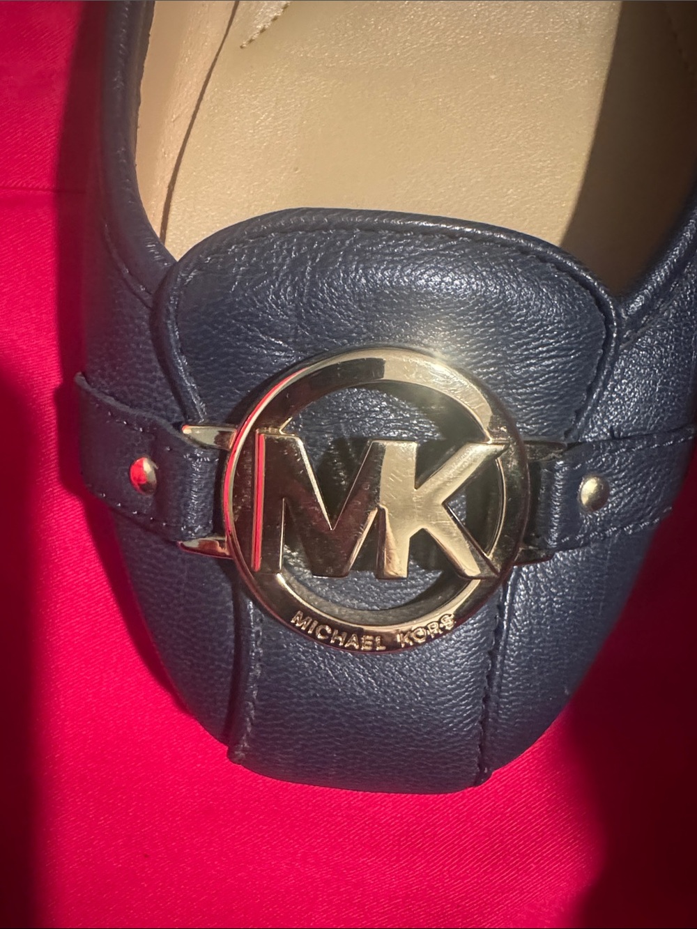 Michael Kors Navy Leather MK Logo Round-Toe Ballet Flats. NEW